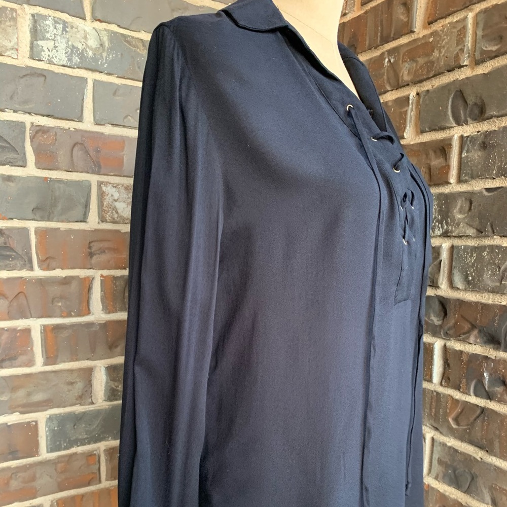 NWT Blouse Black Lace-Up Office Long Sleeve - Small - Picture 5 of 7